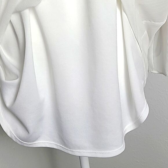 Roz & Ali White Blouse with Chiffon Overlay & Gold Bar Accent, Size 1X - Picture 5 of 9
